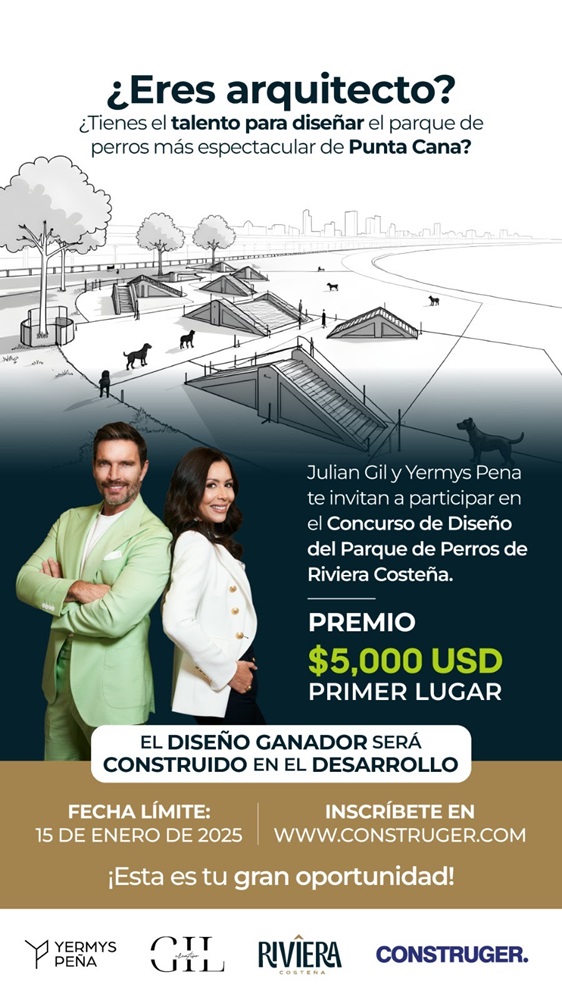 Julián Gil y la arquitecta Yermys Peña te invitan a diseñar el Dog Park de 'Riviera Costeña' en Punta Cana y ganar $5,000 dólares