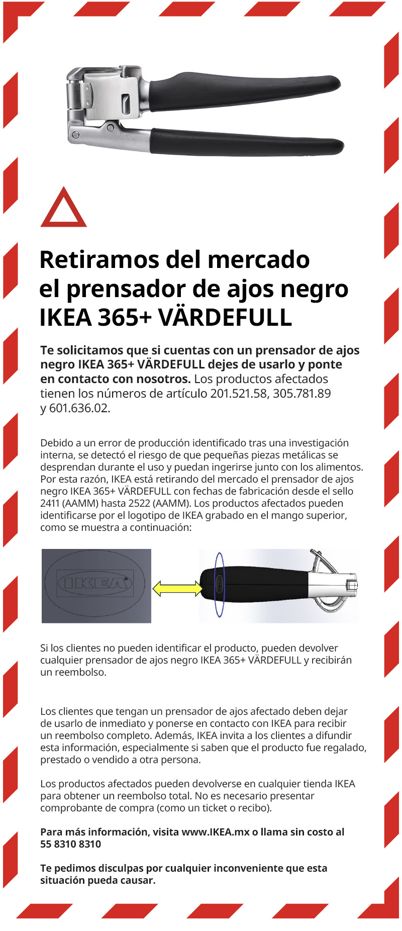 Mensaje importante de IKEA -retiran producto del mercado. Prensador de ajos IKEA 365